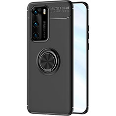 Funda Silicona Carcasa Ultrafina Goma con Magnetico Anillo de dedo Soporte A01 para Huawei P40 Negro