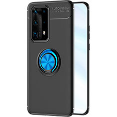 Funda Silicona Carcasa Ultrafina Goma con Magnetico Anillo de dedo Soporte A01 para Huawei P40 Pro+ Plus Azul y Negro