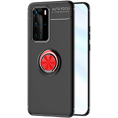 Funda Silicona Carcasa Ultrafina Goma con Magnetico Anillo de dedo Soporte A01 para Huawei P40 Pro Rojo y Negro