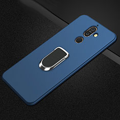 Funda Silicona Carcasa Ultrafina Goma con Magnetico Anillo de dedo Soporte A01 para Nokia 7 Plus Azul