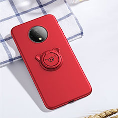 Funda Silicona Carcasa Ultrafina Goma con Magnetico Anillo de dedo Soporte A01 para OnePlus 7T Rojo