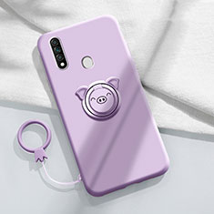 Funda Silicona Carcasa Ultrafina Goma con Magnetico Anillo de dedo Soporte A01 para Oppo A31 Morado