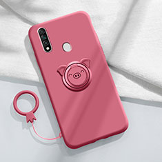 Funda Silicona Carcasa Ultrafina Goma con Magnetico Anillo de dedo Soporte A01 para Oppo A31 Rojo Rosa