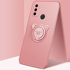 Funda Silicona Carcasa Ultrafina Goma con Magnetico Anillo de dedo Soporte A01 para Oppo A53s Oro Rosa