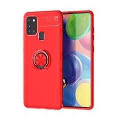 Funda Silicona Carcasa Ultrafina Goma con Magnetico Anillo de dedo Soporte A01 para Samsung Galaxy A21s Rojo