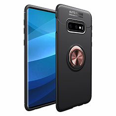 Funda Silicona Carcasa Ultrafina Goma con Magnetico Anillo de dedo Soporte A01 para Samsung Galaxy S10 Oro y Negro