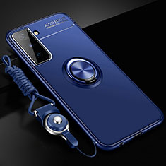 Funda Silicona Carcasa Ultrafina Goma con Magnetico Anillo de dedo Soporte A01 para Samsung Galaxy S21 5G Azul