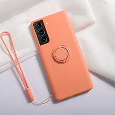 Funda Silicona Carcasa Ultrafina Goma con Magnetico Anillo de dedo Soporte A01 para Samsung Galaxy S21 5G Naranja