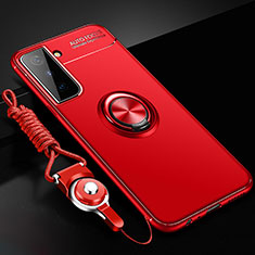 Funda Silicona Carcasa Ultrafina Goma con Magnetico Anillo de dedo Soporte A01 para Samsung Galaxy S21 5G Rojo