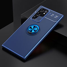 Funda Silicona Carcasa Ultrafina Goma con Magnetico Anillo de dedo Soporte A01 para Samsung Galaxy S21 Ultra 5G Azul