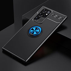 Funda Silicona Carcasa Ultrafina Goma con Magnetico Anillo de dedo Soporte A01 para Samsung Galaxy S21 Ultra 5G Azul y Negro