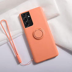 Funda Silicona Carcasa Ultrafina Goma con Magnetico Anillo de dedo Soporte A01 para Samsung Galaxy S21 Ultra 5G Naranja