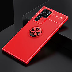 Funda Silicona Carcasa Ultrafina Goma con Magnetico Anillo de dedo Soporte A01 para Samsung Galaxy S21 Ultra 5G Rojo