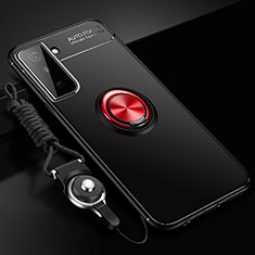 Funda Silicona Carcasa Ultrafina Goma con Magnetico Anillo de dedo Soporte A01 para Samsung Galaxy S22 5G Rojo y Negro