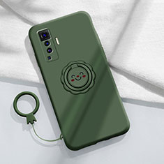 Funda Silicona Carcasa Ultrafina Goma con Magnetico Anillo de dedo Soporte A01 para Vivo X50 5G Verde