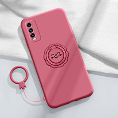 Funda Silicona Carcasa Ultrafina Goma con Magnetico Anillo de dedo Soporte A01 para Vivo Y11s Rojo Rosa