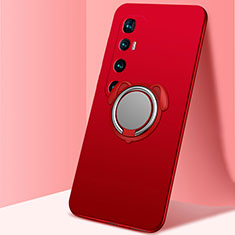 Funda Silicona Carcasa Ultrafina Goma con Magnetico Anillo de dedo Soporte A01 para Xiaomi Mi 10 Ultra Rojo
