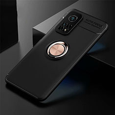 Funda Silicona Carcasa Ultrafina Goma con Magnetico Anillo de dedo Soporte A01 para Xiaomi Mi 10T Pro 5G Oro y Negro