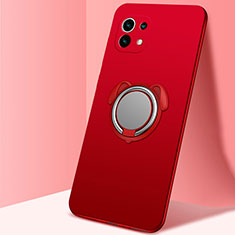 Funda Silicona Carcasa Ultrafina Goma con Magnetico Anillo de dedo Soporte A01 para Xiaomi Mi 11 5G Rojo