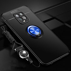 Funda Silicona Carcasa Ultrafina Goma con Magnetico Anillo de dedo Soporte A01 para Xiaomi Redmi 10X 5G Azul y Negro