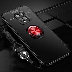 Funda Silicona Carcasa Ultrafina Goma con Magnetico Anillo de dedo Soporte A01 para Xiaomi Redmi 10X 5G Rojo y Negro