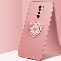 Funda Silicona Carcasa Ultrafina Goma con Magnetico Anillo de dedo Soporte A01 para Xiaomi Redmi 9 Oro Rosa