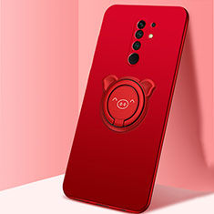 Funda Silicona Carcasa Ultrafina Goma con Magnetico Anillo de dedo Soporte A01 para Xiaomi Redmi 9 Prime India Rojo
