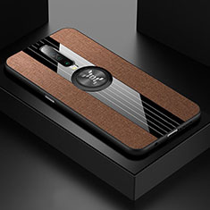 Funda Silicona Carcasa Ultrafina Goma con Magnetico Anillo de dedo Soporte A01 para Xiaomi Redmi K30 4G Marron