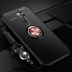 Funda Silicona Carcasa Ultrafina Goma con Magnetico Anillo de dedo Soporte A01 para Xiaomi Redmi Note 8 Pro Oro y Negro
