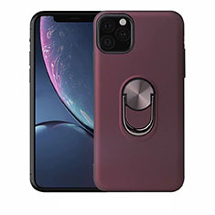 Funda Silicona Carcasa Ultrafina Goma con Magnetico Anillo de dedo Soporte A02 para Apple iPhone 11 Pro Max Morado