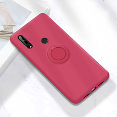 Funda Silicona Carcasa Ultrafina Goma con Magnetico Anillo de dedo Soporte A02 para Huawei Enjoy 10 Plus Rojo Rosa