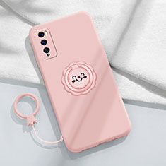 Funda Silicona Carcasa Ultrafina Goma con Magnetico Anillo de dedo Soporte A02 para Huawei Enjoy 20 Pro 5G Rosa