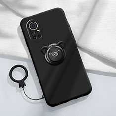 Funda Silicona Carcasa Ultrafina Goma con Magnetico Anillo de dedo Soporte A02 para Huawei Nova 8 5G Negro