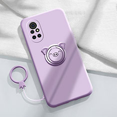 Funda Silicona Carcasa Ultrafina Goma con Magnetico Anillo de dedo Soporte A02 para Huawei Nova 8 5G Purpura Claro