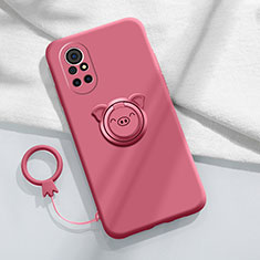 Funda Silicona Carcasa Ultrafina Goma con Magnetico Anillo de dedo Soporte A02 para Huawei Nova 8 5G Rojo Rosa