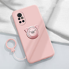 Funda Silicona Carcasa Ultrafina Goma con Magnetico Anillo de dedo Soporte A02 para Huawei Nova 8 5G Rosa