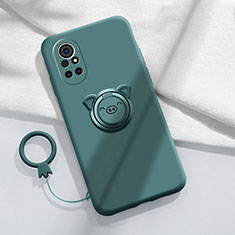 Funda Silicona Carcasa Ultrafina Goma con Magnetico Anillo de dedo Soporte A02 para Huawei Nova 8 Pro 5G Verde Noche