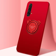 Funda Silicona Carcasa Ultrafina Goma con Magnetico Anillo de dedo Soporte A02 para Realme X50 5G Rojo