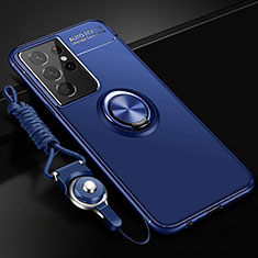 Funda Silicona Carcasa Ultrafina Goma con Magnetico Anillo de dedo Soporte A02 para Samsung Galaxy S21 Ultra 5G Azul
