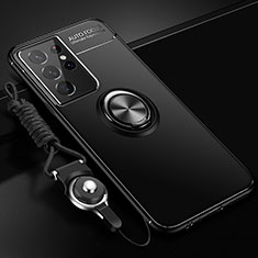 Funda Silicona Carcasa Ultrafina Goma con Magnetico Anillo de dedo Soporte A02 para Samsung Galaxy S22 Ultra 5G Negro
