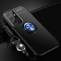 Funda Silicona Carcasa Ultrafina Goma con Magnetico Anillo de dedo Soporte A02 para Samsung Galaxy S23 Ultra 5G Azul y Negro