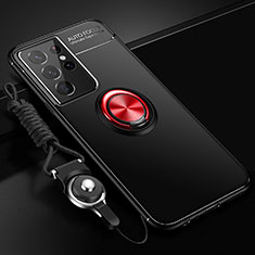 Funda Silicona Carcasa Ultrafina Goma con Magnetico Anillo de dedo Soporte A02 para Samsung Galaxy S23 Ultra 5G Rojo y Negro