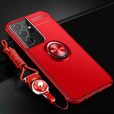 Funda Silicona Carcasa Ultrafina Goma con Magnetico Anillo de dedo Soporte A02 para Samsung Galaxy S24 Ultra 5G Rojo