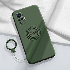 Funda Silicona Carcasa Ultrafina Goma con Magnetico Anillo de dedo Soporte A02 para Vivo X51 5G Verde