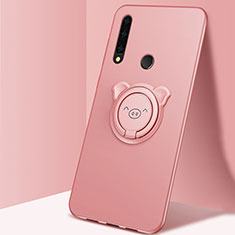 Funda Silicona Carcasa Ultrafina Goma con Magnetico Anillo de dedo Soporte A03 para Huawei Enjoy 10 Plus Oro Rosa