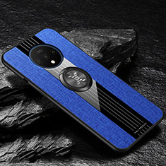 Funda Silicona Carcasa Ultrafina Goma con Magnetico Anillo de dedo Soporte A03 para OnePlus 7T Azul