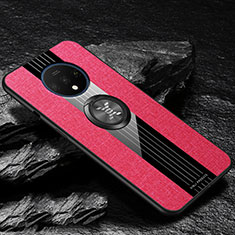 Funda Silicona Carcasa Ultrafina Goma con Magnetico Anillo de dedo Soporte A03 para OnePlus 7T Rojo
