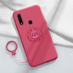 Funda Silicona Carcasa Ultrafina Goma con Magnetico Anillo de dedo Soporte A03 para Oppo A8 Rojo Rosa