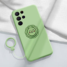 Funda Silicona Carcasa Ultrafina Goma con Magnetico Anillo de dedo Soporte A03 para Samsung Galaxy S21 Ultra 5G Menta Verde