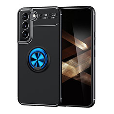 Funda Silicona Carcasa Ultrafina Goma con Magnetico Anillo de dedo Soporte A03 para Samsung Galaxy S24 5G Azul y Negro